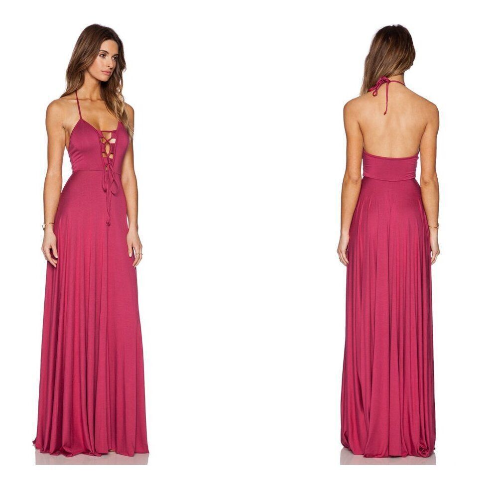 NWT Rachel Pally XS Harrison Lace Up Bust Boho Sexy Halter Maxi Long Gown Dress